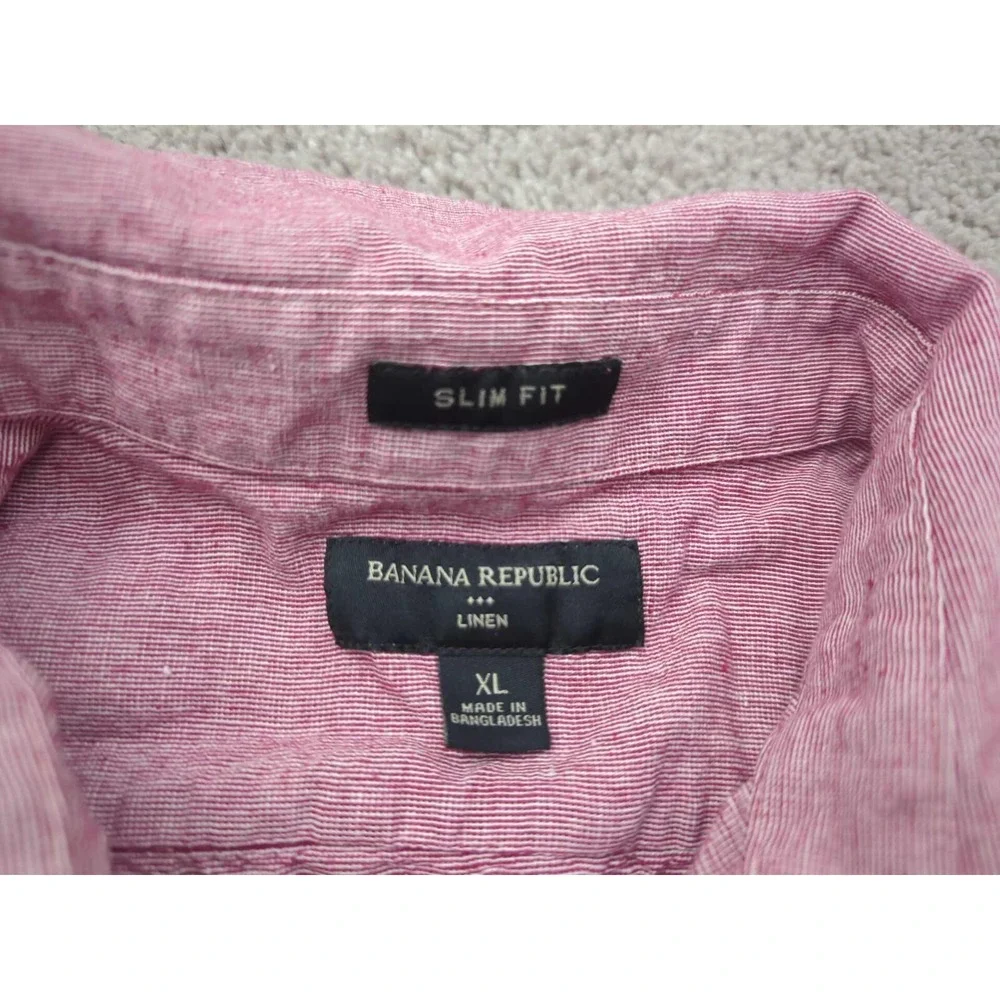 Banana Republic Button Up Shirt Mens XL Pink Slim Fit 55%‎ Linen Pockets Casual